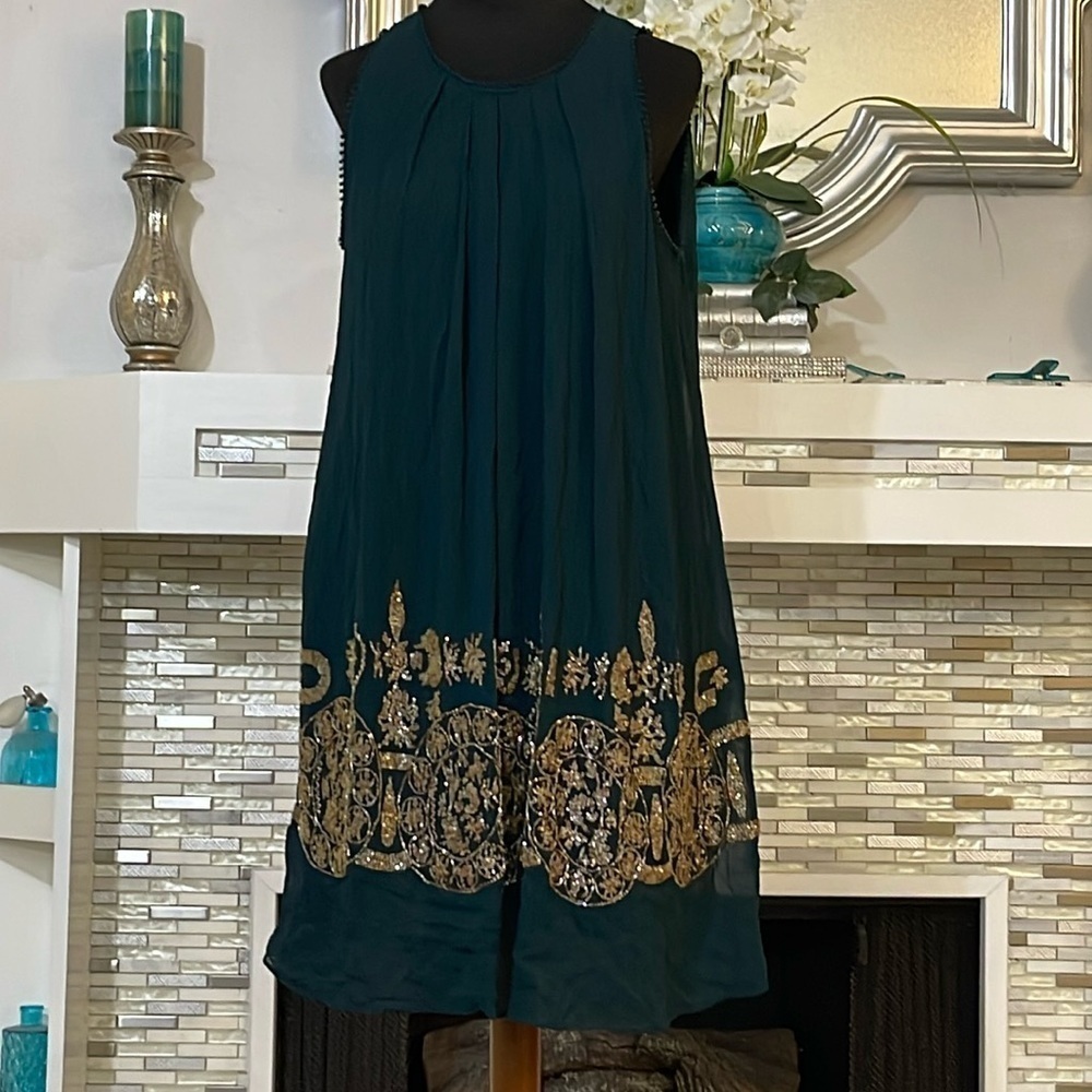 Anthropologie “Not so serious” Beaded Green Cocktail Dress 10 - Picture 2 of 8